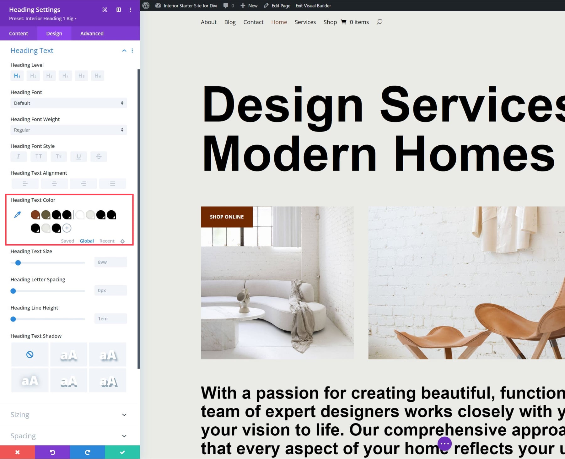 Divi インテリア スターター サイト