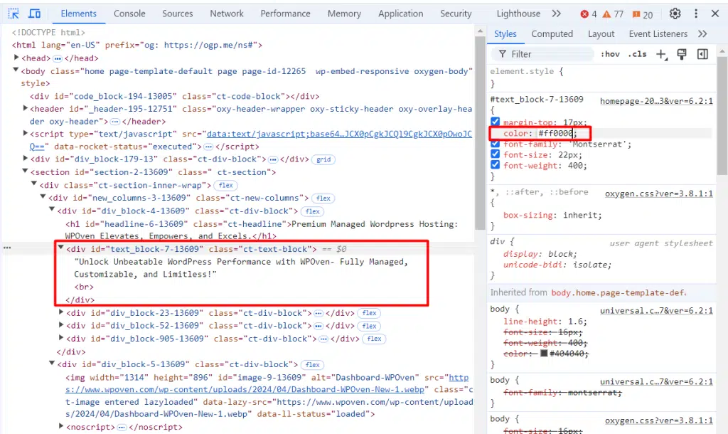 Jak sprawdzić element w przeglądarkach Chrome, Safari i Firefox? 15 Changed Text font color on a Webpage using Inspect Website Elements tools