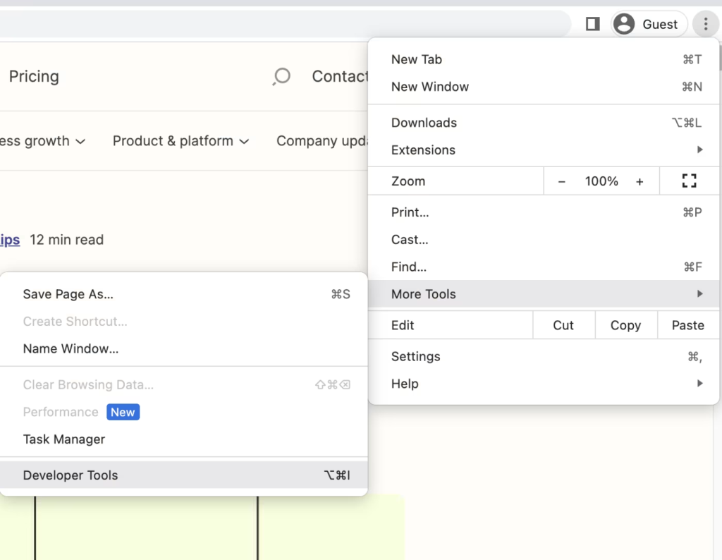 Jak sprawdzić element w przeglądarkach Chrome, Safari i Firefox? 3 Accessing Developer Tools in Chrome