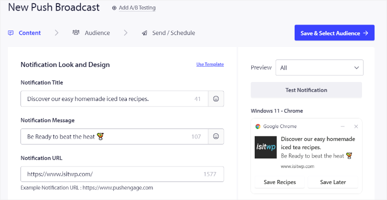 pushengage-new-push-broadcast-sample – IsItWP – Kostenloser WordPress-Theme-Detektor pushengage new push broadcast sample