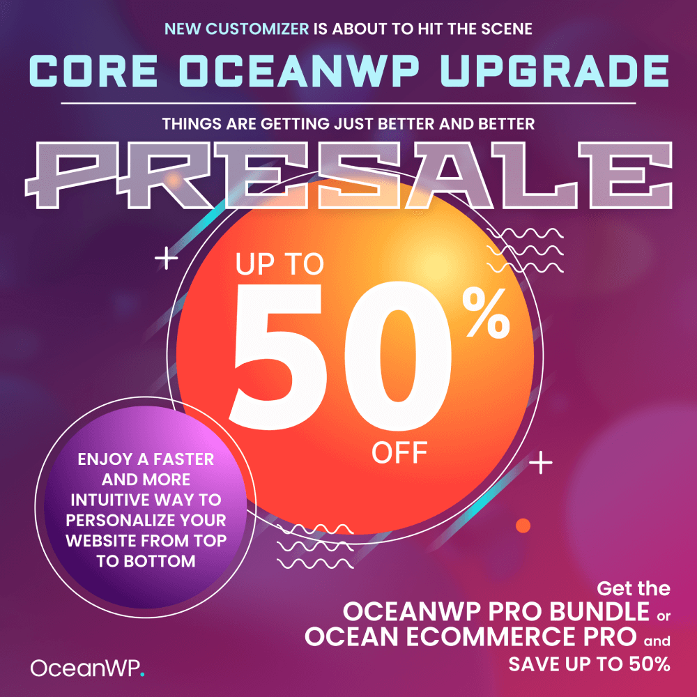 Bannière de prévente de mise à niveau d'OceanWP WordPress Customizer