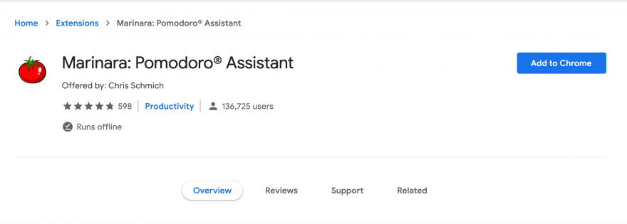마리나라: 뽀모도로 어시스턴트 브라우저 확장.