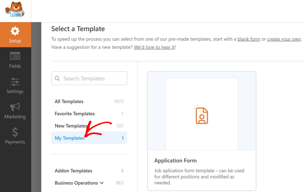 Meus modelos - WPForms My templates