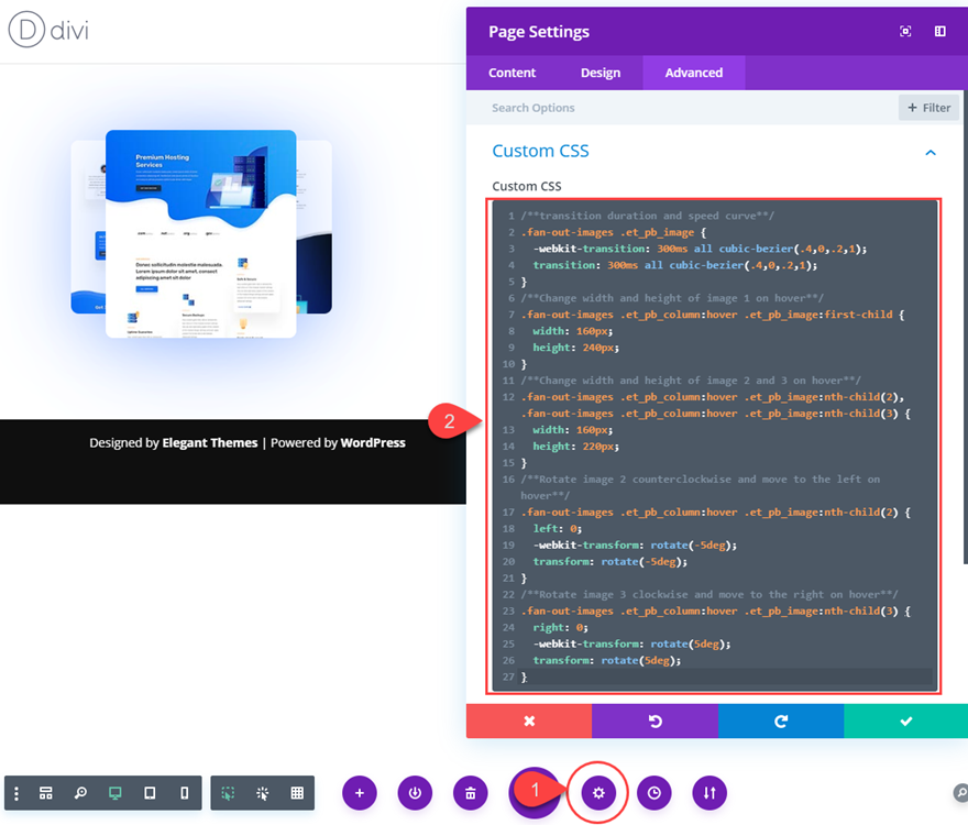 Divi layout pack preview efeitos de flutuação em leque