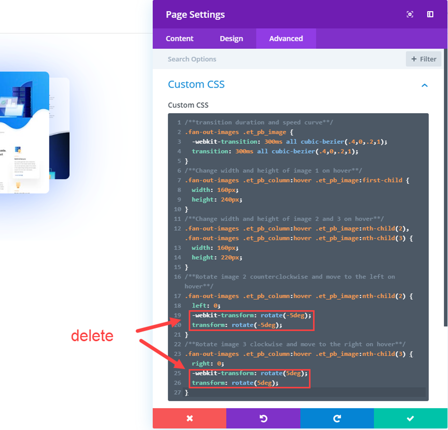 Divi layout pack preview efeitos de flutuação em leque