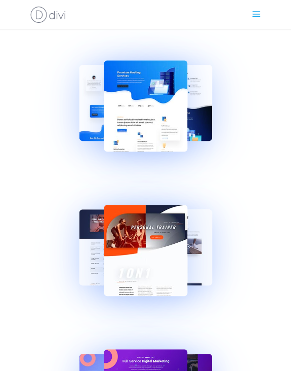 Divi layout pack preview efeitos de flutuação em leque