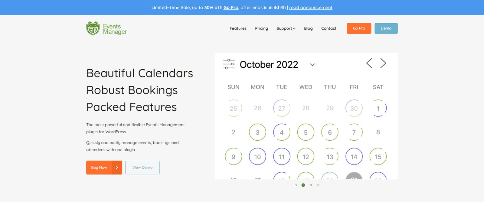 Figura de Events Manager, una solución de gestión de eventos fácil de usar con calendarios de eventos de tamaño completo.
