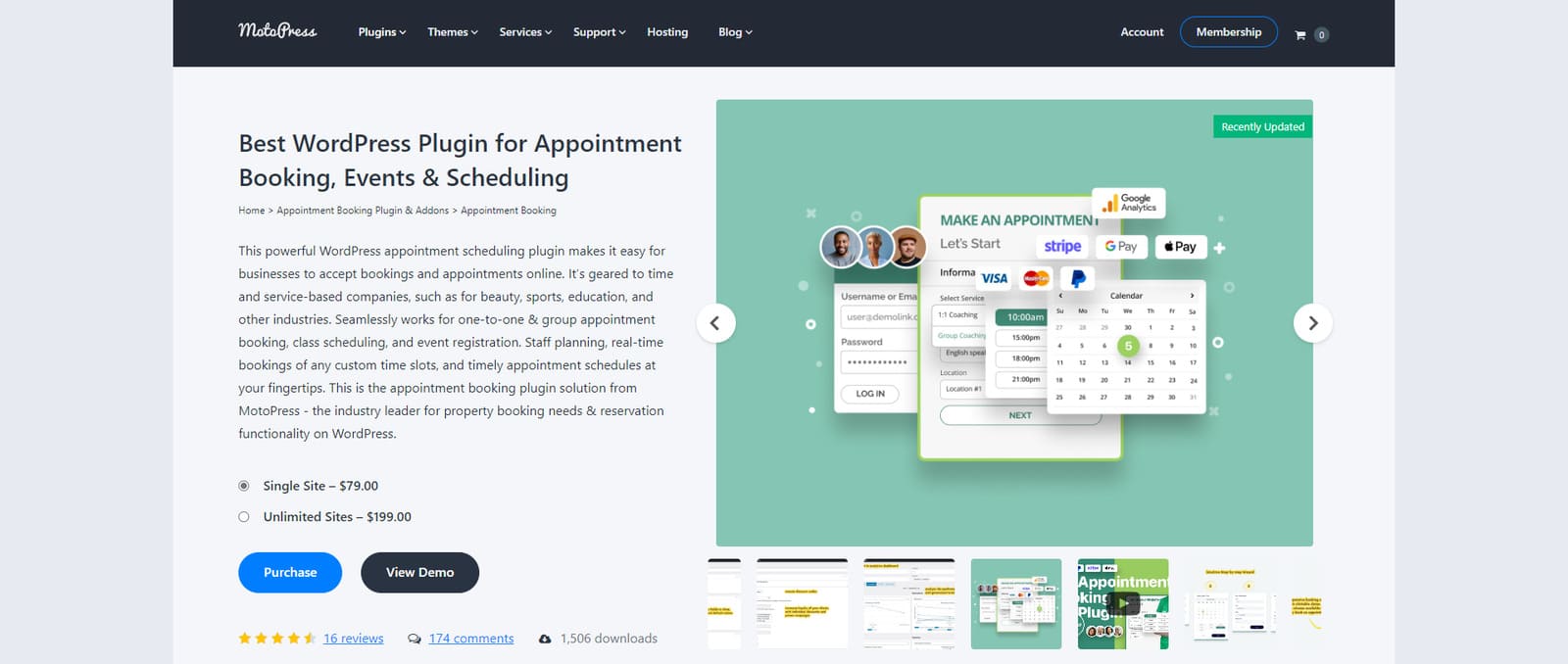 Gráfico de MotoPress Appointment Booking, un complemento flexible de WordPress para gestión de eventos con soporte WooCommerce.