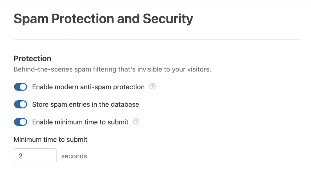 Setări de protecție împotriva spamului - WPForms Spam Protection Settings
