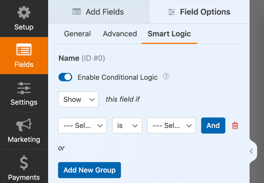 Logica condiționată - WPForms Conditional Logic