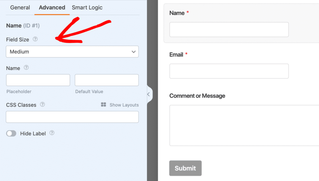 Ajustando o tamanho do campo – WPForms Adjusting the field size