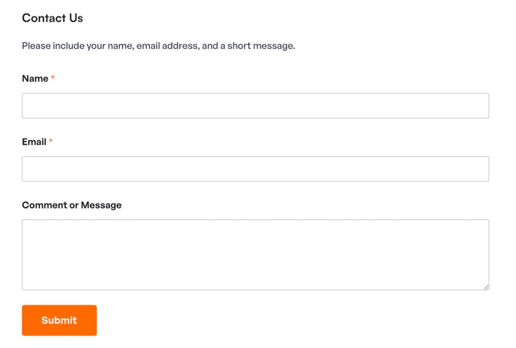 Formulário de contato de coluna única - WPForms A single column contact form
