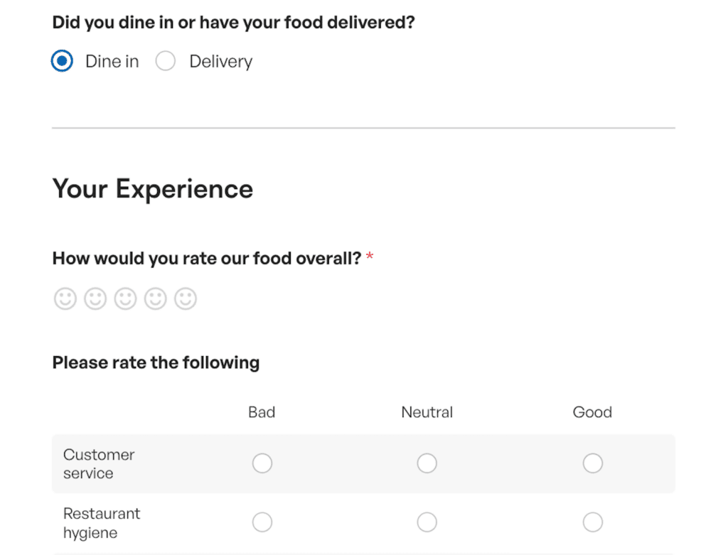 Formulário de feedback de coluna única - WPForms Single column feedback form
