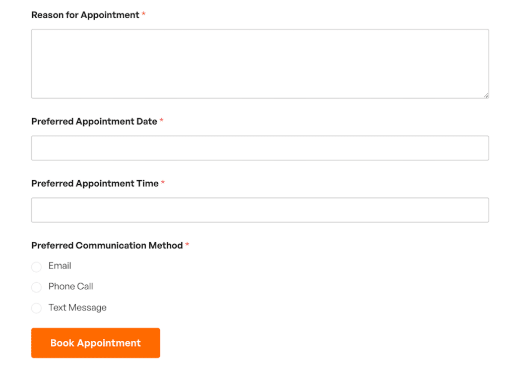 Formulário de nomeação de coluna única - WPForms Single column appointment booking form