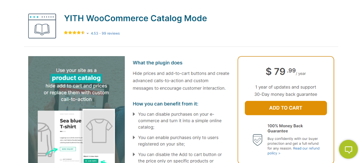 La page d'accueil du plugin YITH WooCommerce Catalog Mode.