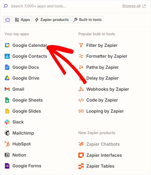 pilih-google-kalender-zapier - IsItWP - Detektor Tema WordPress Gratis select google calendar zapier