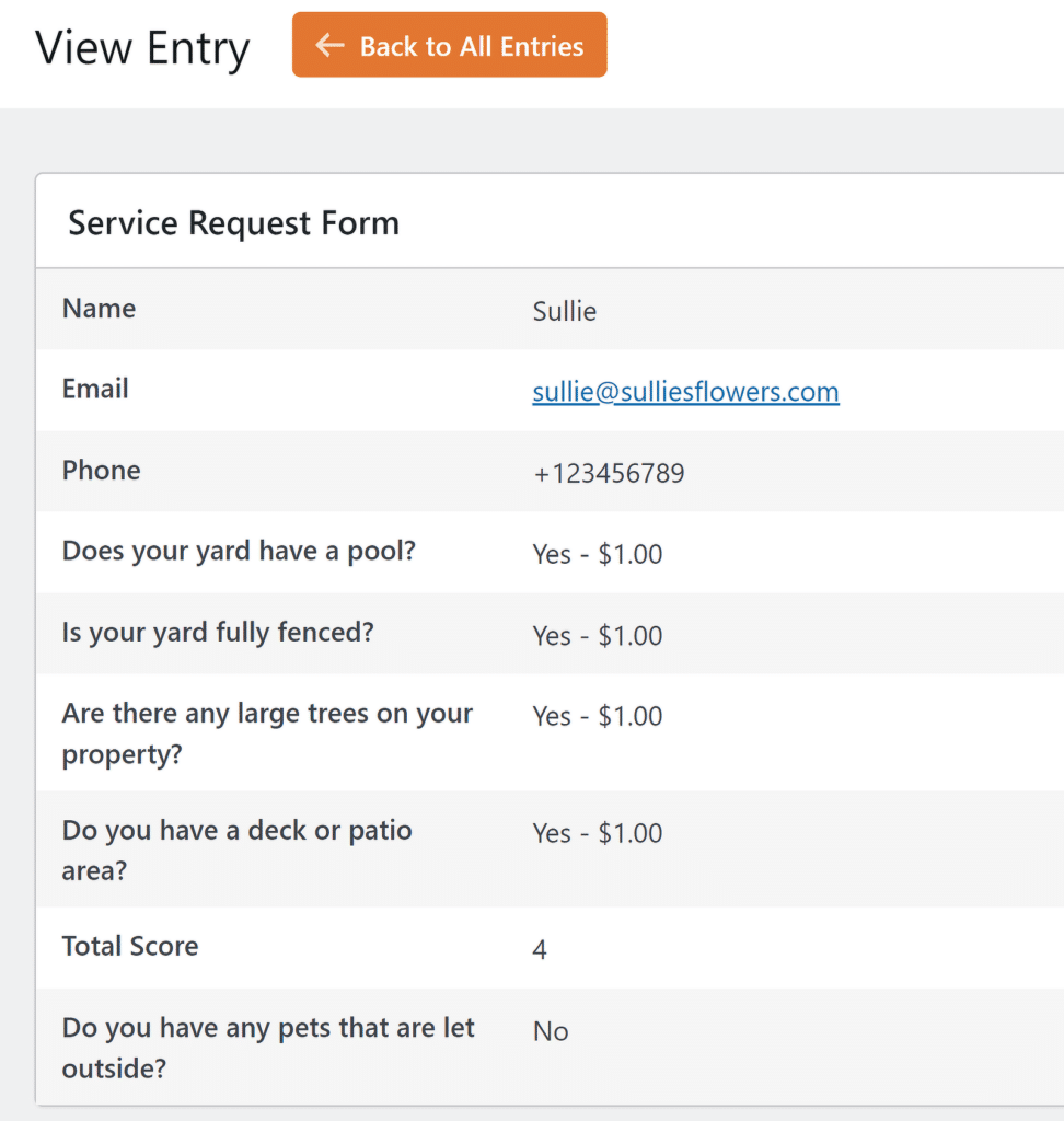 การดูรายการที่มีคะแนนคำตอบที่ซ่อนอยู่ - WPForms Viewing entry with hidden answer score