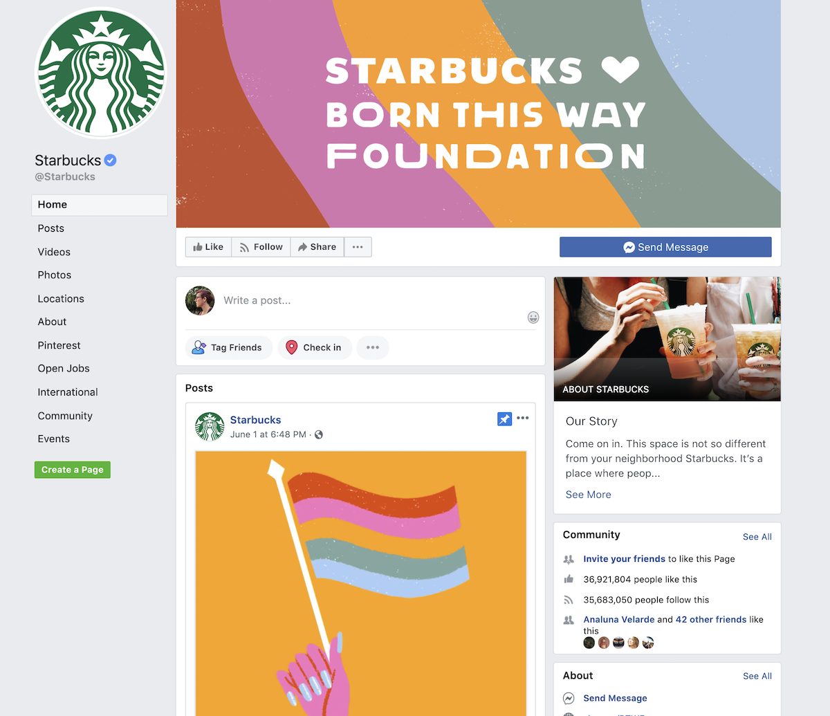 Screenshot der Facebook-Seite von Starbucks
