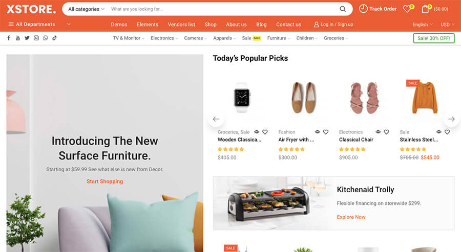 Mais de 9 temas de comércio eletrônico mais populares para WordPress em 2024 11 xstore theme 1