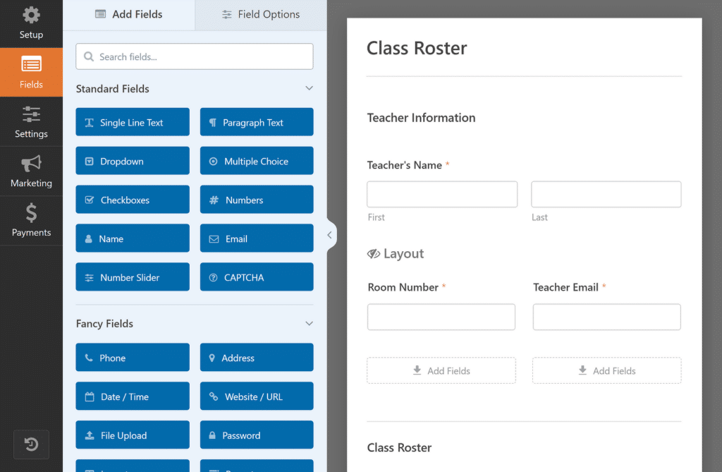 แก้ไขเทมเพลต - WPForms edit the class roster template