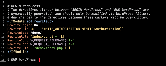 WordPress が .htaccess ファイルを上書きしないようにするにはどうすればよいですか? 3 Avoid adding or editing rules between the WordPress markers or Tags