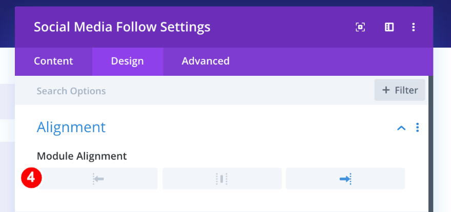 diviビルダーのスクリーンショット。右揃え