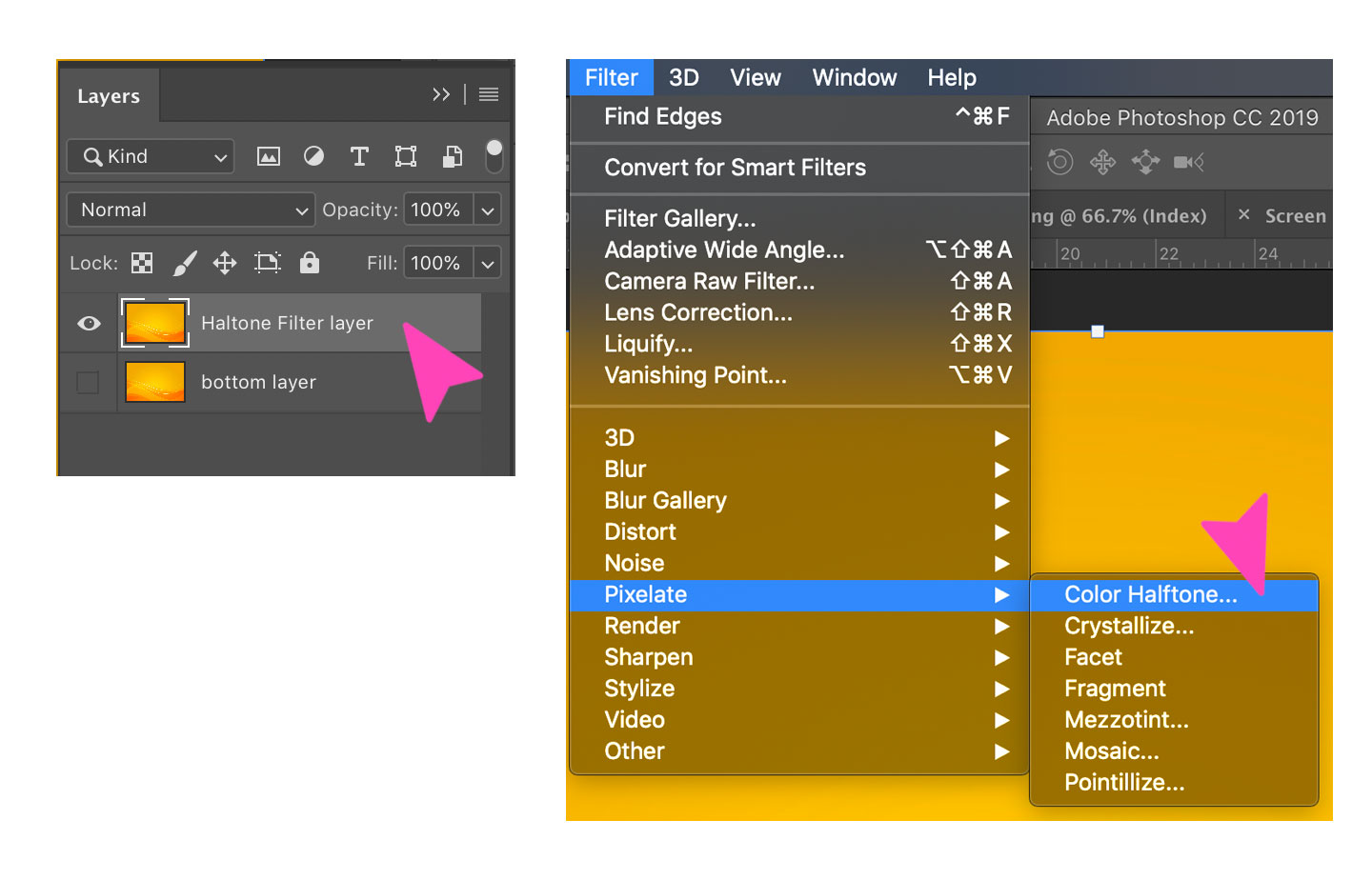 Screenshot des Farbhalbtonfilters in Photoshop