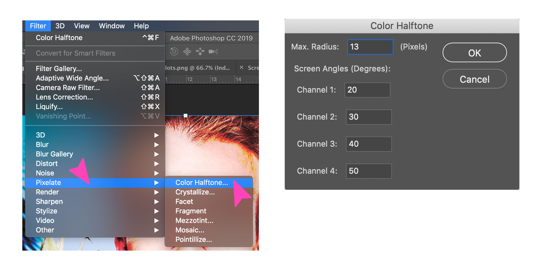 Screenshot einer Photoshop-Aktion eines Mannes, der in ein Comic-Buch verwandelt wird