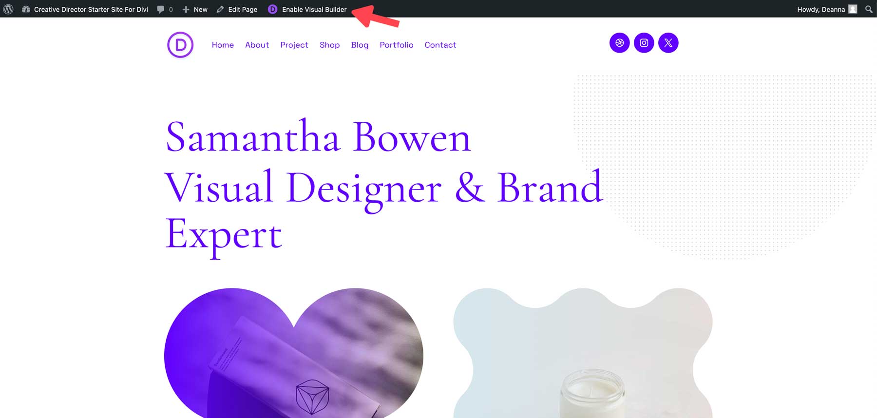 site de démarrage du directeur créatif pour Divi