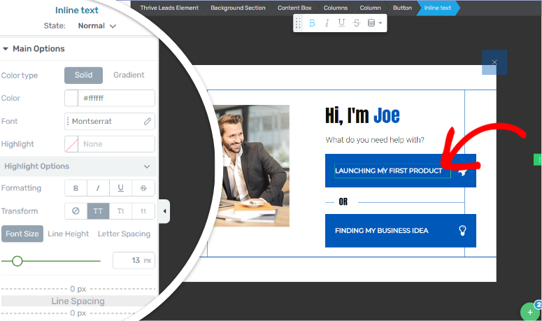 rush-leads-drag-and-drop-edit - IsItWP - 免費 WordPress 主題偵測器 thrive leads drag and drop editing