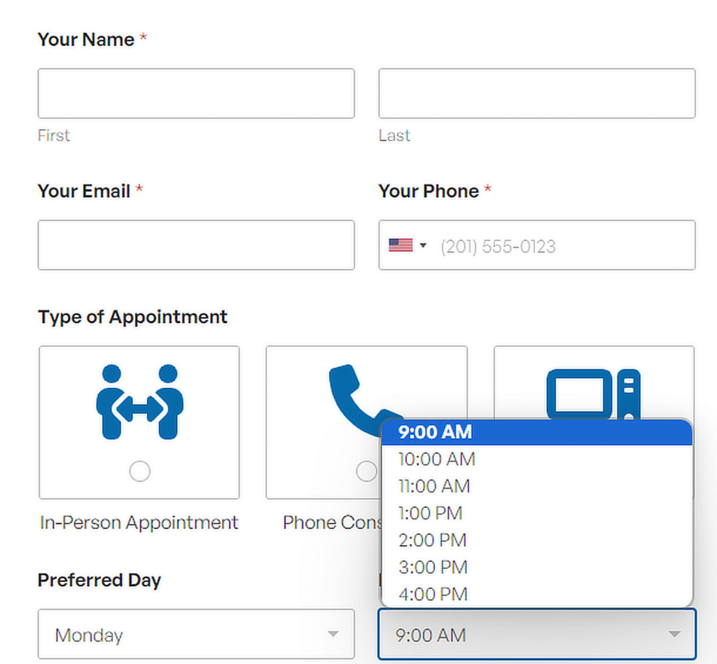 เวลานัดหมาย - WPForms appointment time