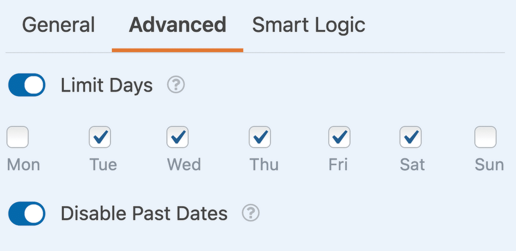 ตัวเลือกจำกัดวัน - WPForms limit days options