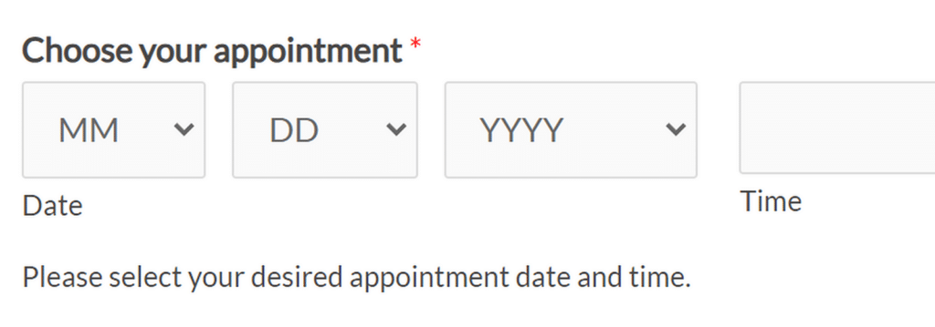 ฟิลด์ดรอปดาวน์วันที่ - WPForms date dropdown field