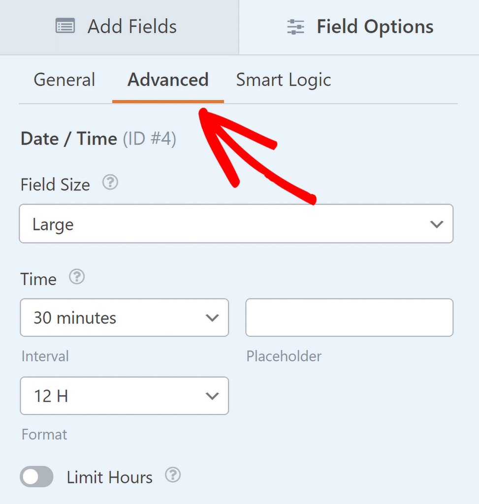 เวลาแท็บขั้นสูง - WPForms advanced tab time