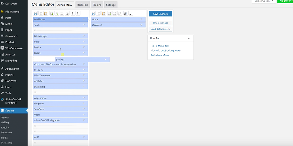 كيفية إعادة ترتيب عناصر قائمة المسؤول في ووردبريس؟ 5 Drag and drop interface in menu editor