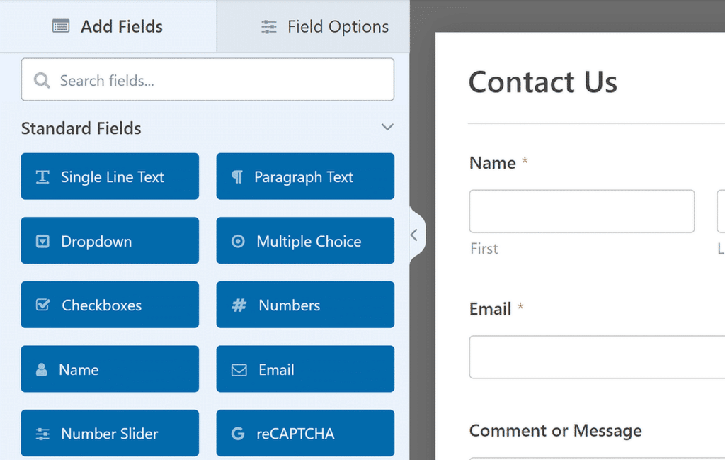 ฟิลด์ที่มี - WPForms available fields