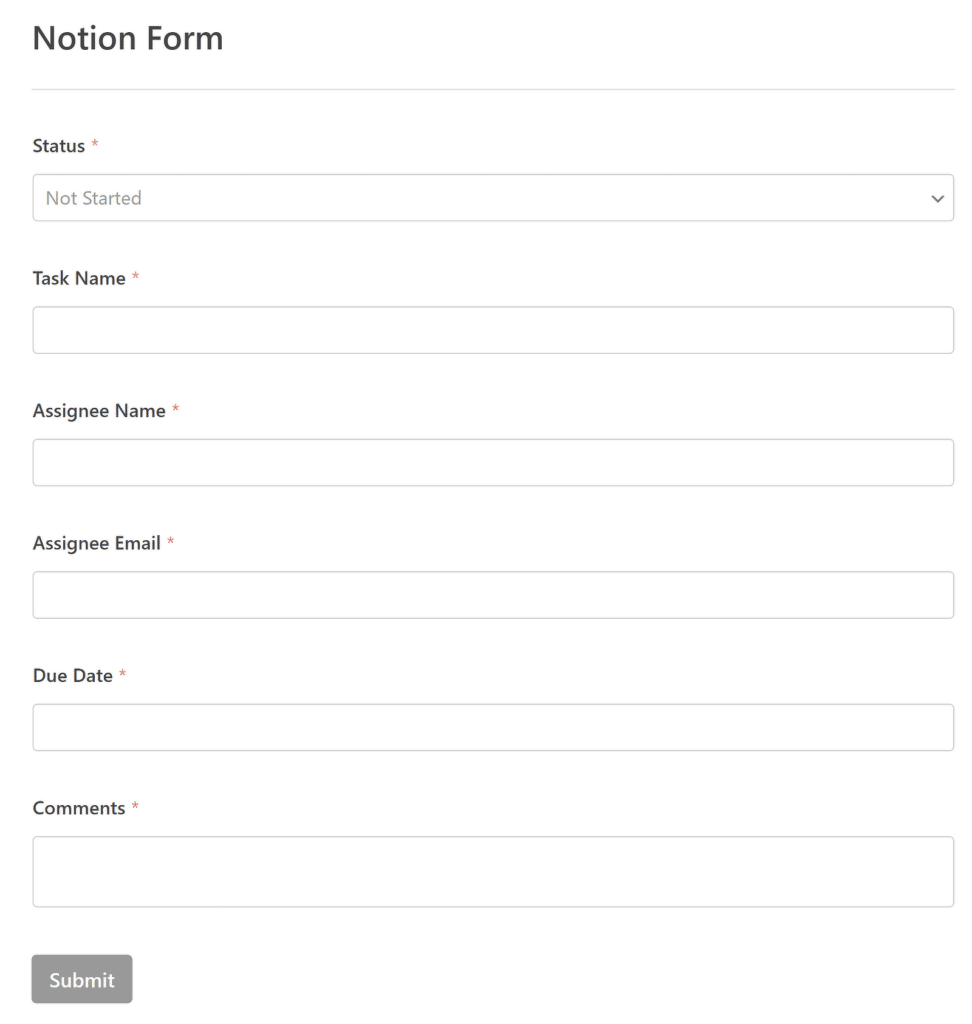 Vorstellungsformularvorschau – WPForms notion form preview