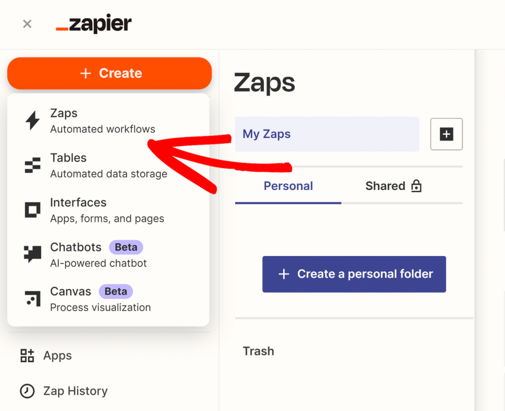 Zap erstellen – WPForms create zap