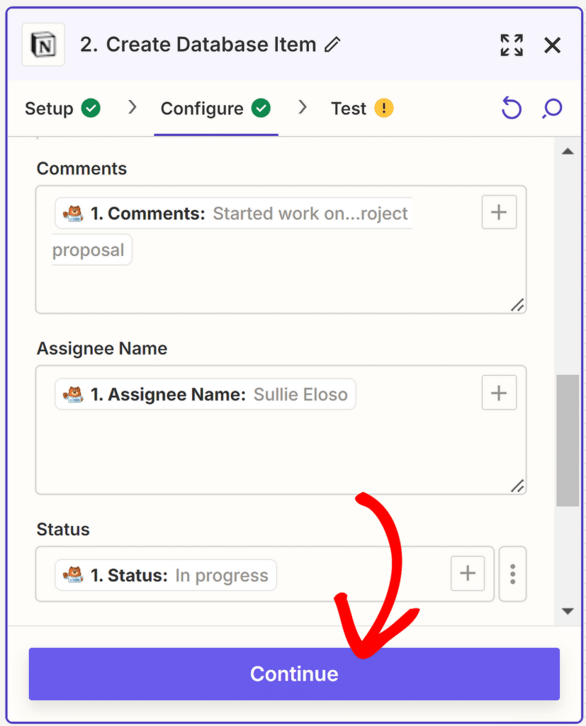 Fahren Sie mit der Einrichtung von Notion fort – WPForms continue notion setup