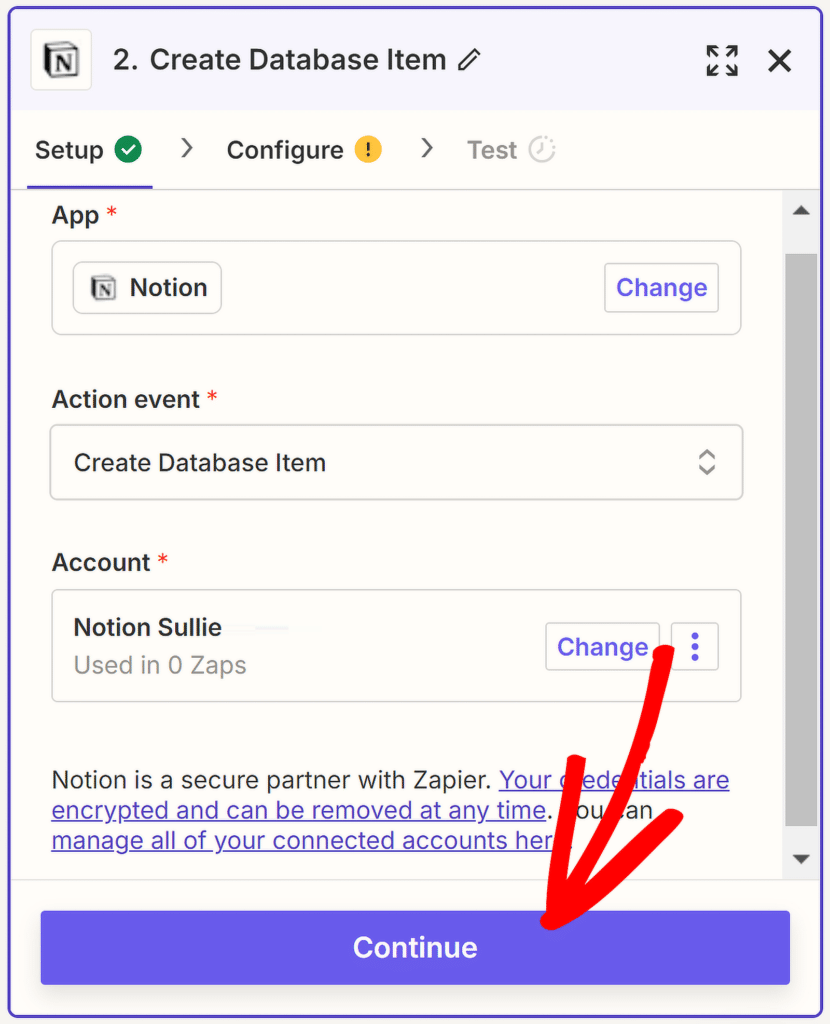 Zapier Notion-Konto verbunden – WPForms zapier notion account connected