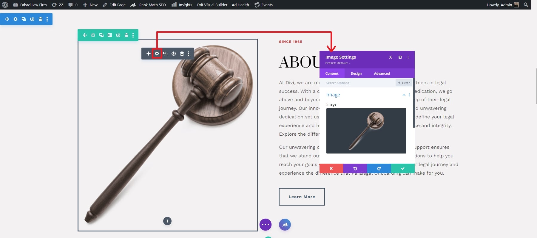 site de démarrage de la loi sur les paramètres d'image divi