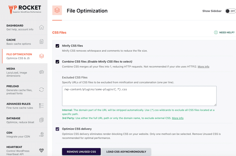 La interfaz intuitiva de WP Rocket para mejorar rápidamente el rendimiento de su tienda en línea – Fuente: WP Rocket
