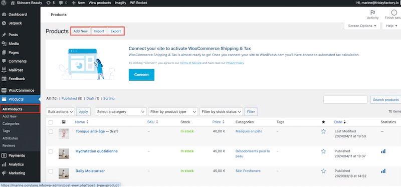 Agregar un nuevo producto - Fuente: Nuestro sitio WooCommerce