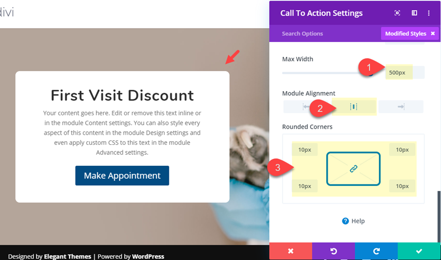 divi llamativos efectos de desplazamiento de cta