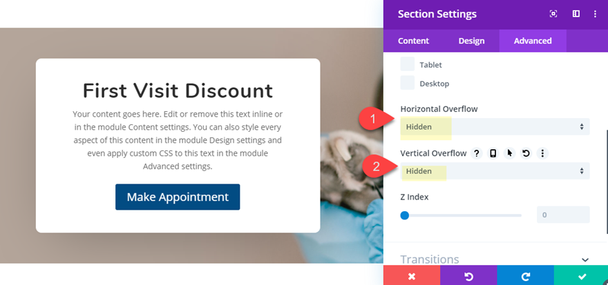 divi llamativos efectos de desplazamiento de cta