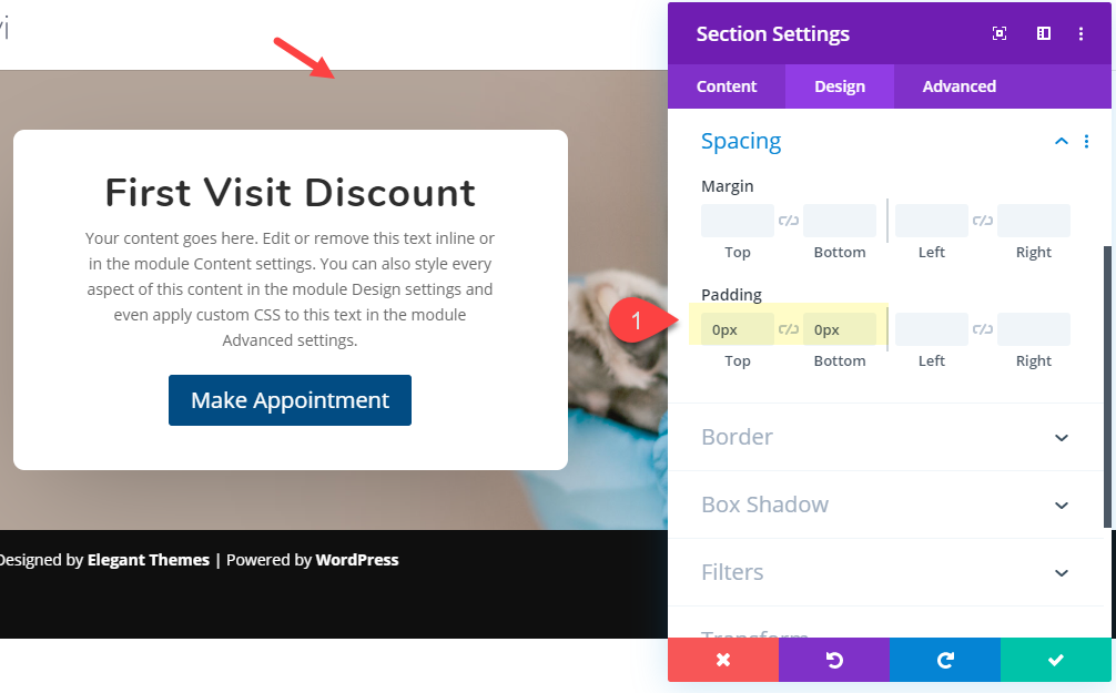 divi llamativos efectos de desplazamiento de cta