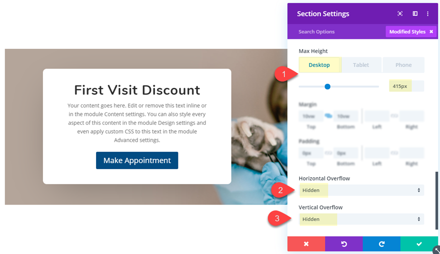 divi llamativos efectos de desplazamiento de cta