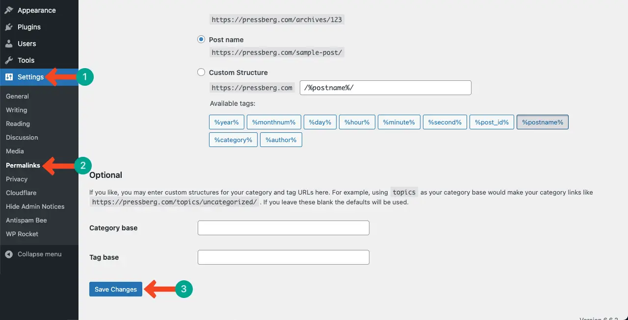 วิธีแก้ไขข้อผิดพลาดเซิร์ฟเวอร์ภายใน 500 ข้อใน WordPress 8 Save changes permalink