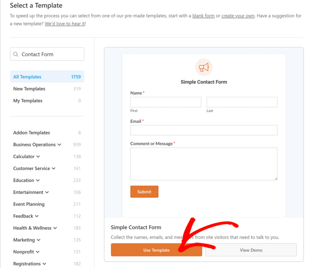 elija un formulario de contacto simple - WPForms Choose simple contact form