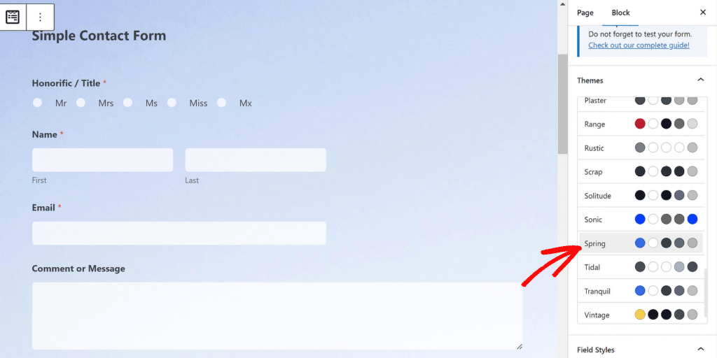 Tema de primavera - WPForms Spring theme